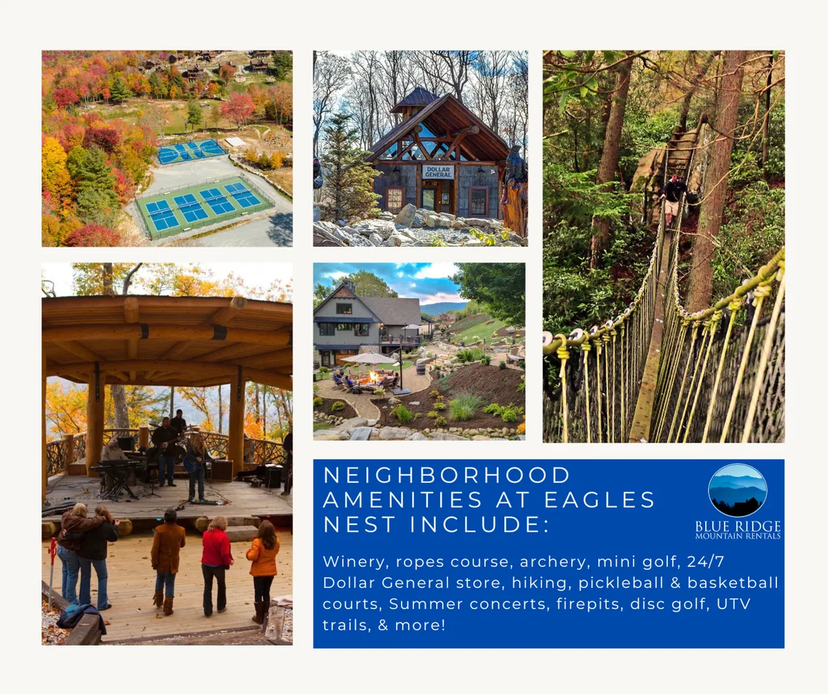 A vibrant community space featuring a ropes course, archery area, mini golf course, and communal seating. People are engaged in activities like archery and hiking, with visible amenities that foster an exciting, communal atmosphere.